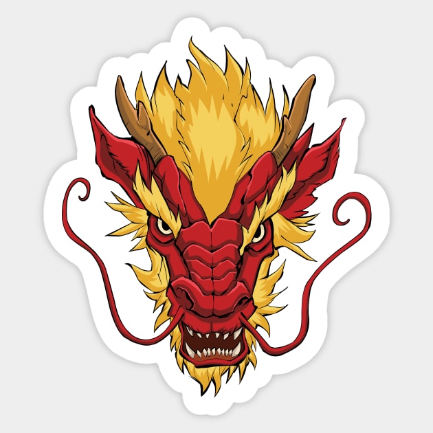 Chinese Dragon Head Red Sticker by Malchev